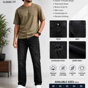 Men's Classic Fit Denim Jeans - Black Wash