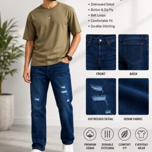 Men's Classic Fit Denim Jeans - Dark Blue Denim